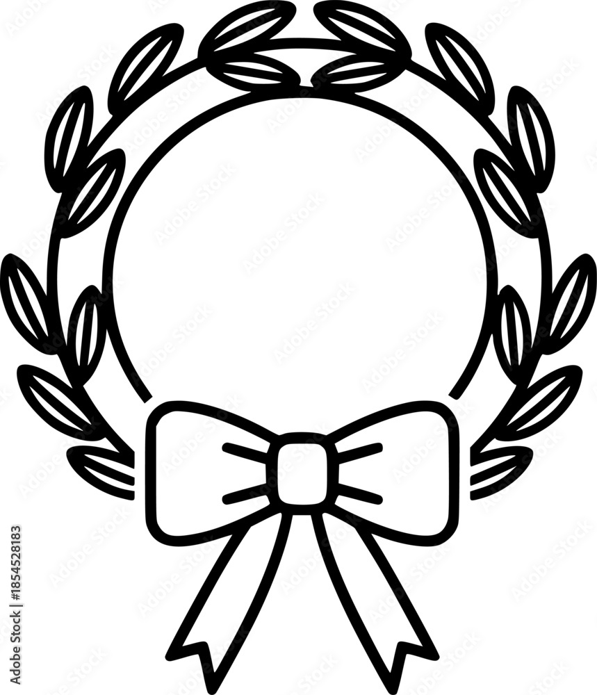 Fototapeta premium Simple wreath design with bow outline for holiday decorations 