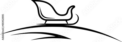 Minimalist black and white sleigh outline on snowy hill
