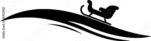 Minimalist black and white sleigh outline on snowy hill

