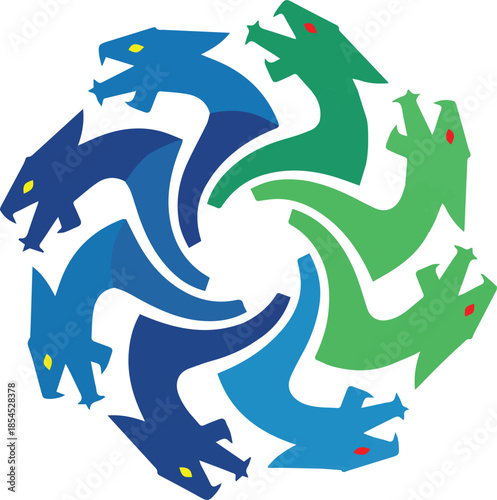 Abstract Hydra Symbol - Minimalist Multi-Headed Serpent Geometric Logo and Modern Mythical Monster Icon Vector