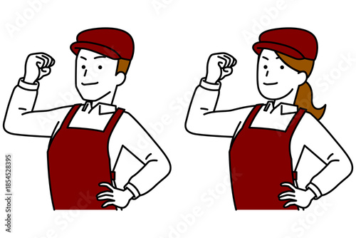 カフェの頼もしい男女の店員　セット