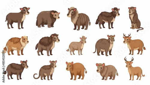 Collection of Various Mammal Species Illustrated.