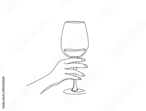 Minimalist Continuous Line Continuous one line drawing of abstract hand holding the wine glass. simple wine glass line art vector illustration.