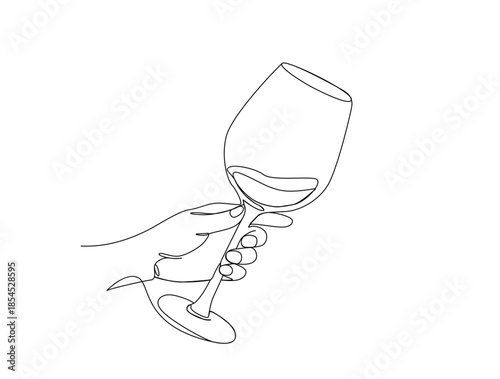 Minimalist Continuous Line Continuous one line drawing of abstract hand holding the wine glass. simple wine glass line art vector illustration.