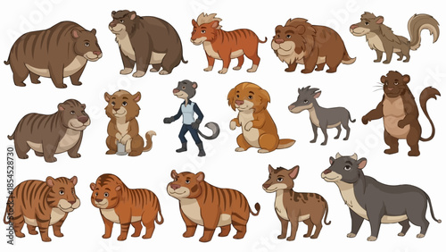Collection of Various Cartoon Wild Animals.