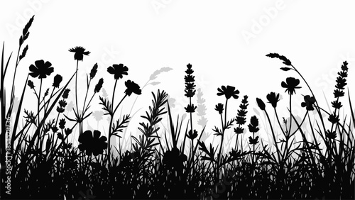 Silhouette of Wildflowers and Grasses.
