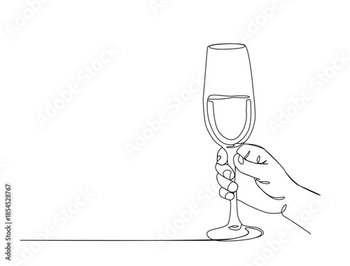 Minimalist Continuous Line Continuous one line drawing of abstract hand holding the wine glass. simple wine glass line art vector illustration.