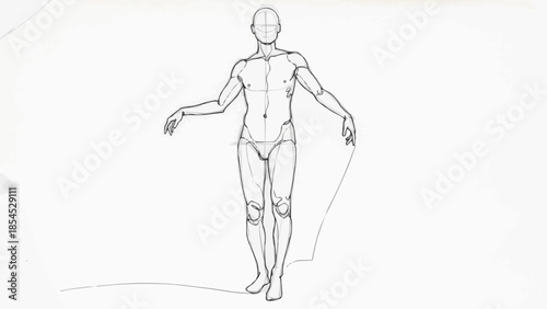 Human Body Sketch Standing Pose Illustration.