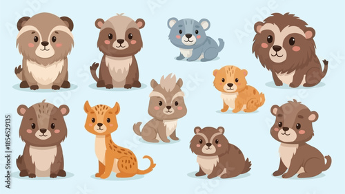 Collection of Various Cartoon Forest Animals.