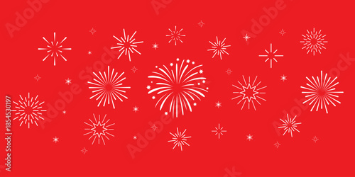Vector fireworks illustration cliparts with Minimalist Simple Style Firework Line Art Template design