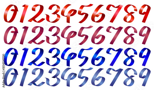リボン状の光沢グラデーション数字セット（0–9）