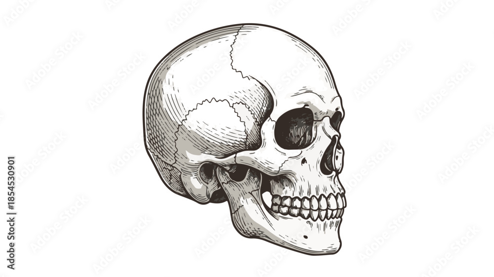 Obraz premium Engraved Human Skull Profile