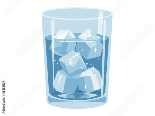 A glass filled with ice cubes and water, depicted in a simple illustration style