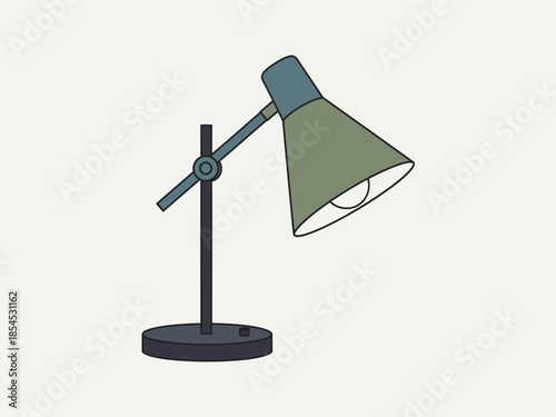 A desk lamp with an adjustable arm and green shade on a neutral background
