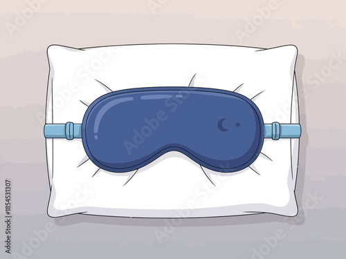 A blue sleep mask lies on a white pillow, evoking a serene atmosphere for rest