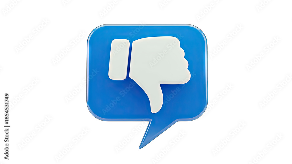 Fototapeta premium 3D thumbs down icon in a blue speech bubble on transparent background