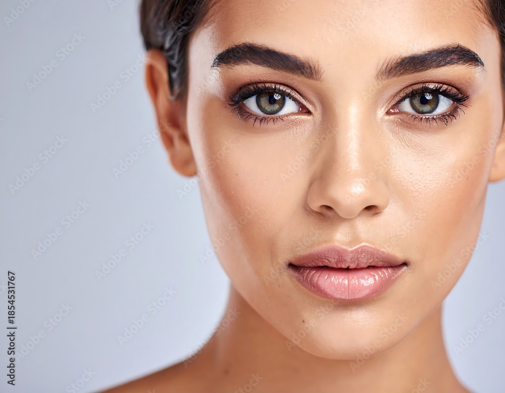 Fototapeta premium Close-up of a beautiful woman with glowing skin, gazing ahead