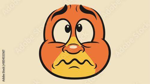 Sad Orange Cartoon Character Face Illustration.