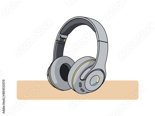 Illustration of Modern Headphones on a Simple Background from a Front Viewpoint