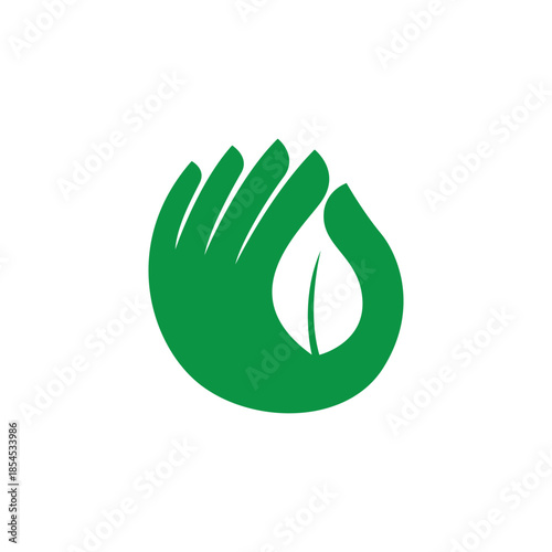 ecogreen leaf botanical hand logo vector icon symbol illustration minimalist design