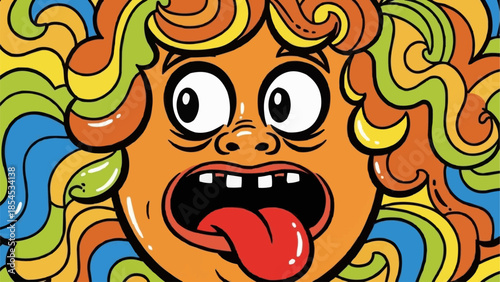 Surprised Cartoon Character with Tongue Out.