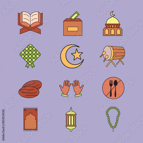 Ramadan icon set  Muslim  Islamic  logo  vector symbol  minimalist design illustration