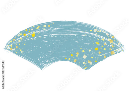 金箔をちりばめた筆タッチの扇形フレーム/くすみ青