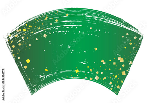 手描き筆タッチの扇型と金箔のフレーム/緑