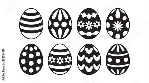 Easter egg icons collection with decorative patterns for spring holiday concepts