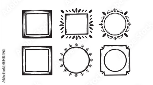 Decorative hand drawn frames and borders icons collection for design and layout concepts