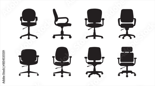Ergonomic office seating symbols set for workplace and interior design