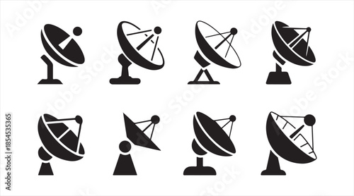 Communication antenna and satellite dish symbols set for technology design