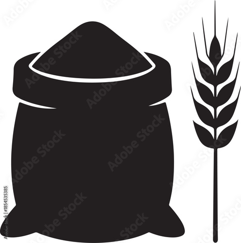  Flour sack with wheat and grain bag silhouette vector