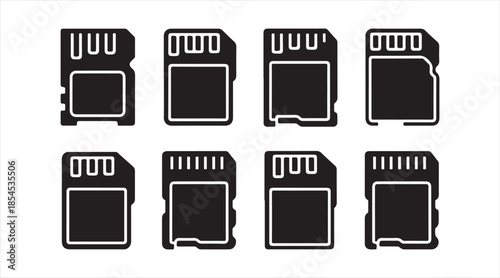 SD memory card icons collection for digital storage and technology concepts