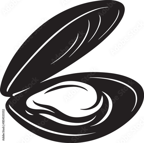 Open mussel isolated out line silhouette on white background
