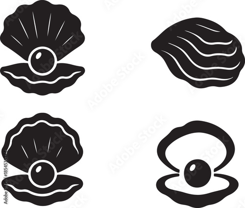  Silhouette collection oyster shell and pearl icon sea life