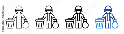 Trash Collector Icon Different Style Outline Collection Set