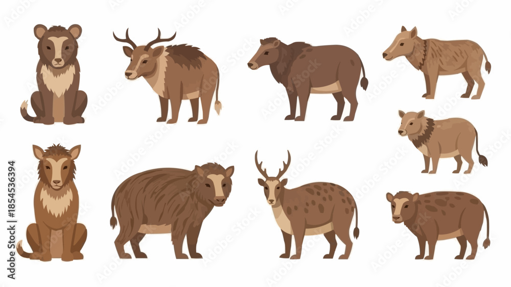 Obraz premium Collection of Various Brown Mammal Illustrations.