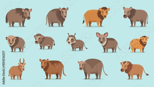 Collection of Various Pig Breeds Illustrated.