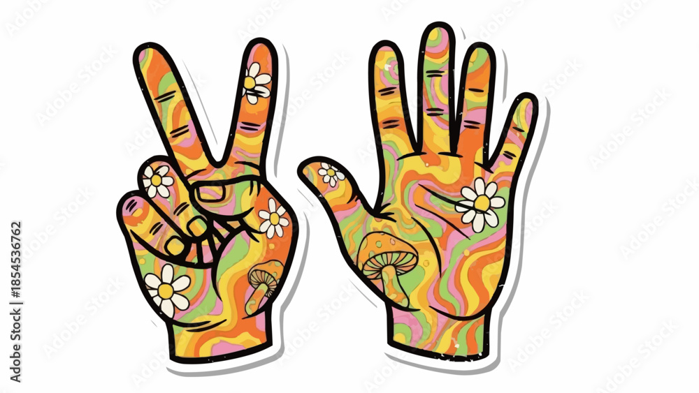 Obraz premium Colorful Hand Gestures with Floral Patterns.