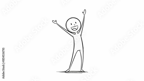 Simple Stick Figure with Raised Arms Smiling.