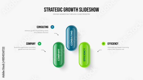 Enterprise Introduction Three Option Infographic Slideshow Layout. Service Briefing Presentation Template Vector Illustration. Project Planning 3 Element Diagram Frame Design.
