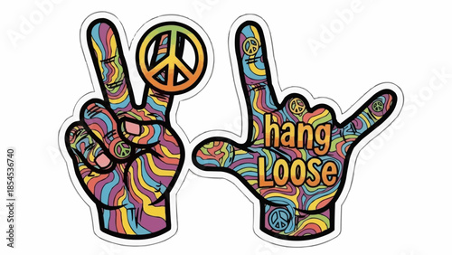 Colorful Peace Sign Hand Gestures Sticker.