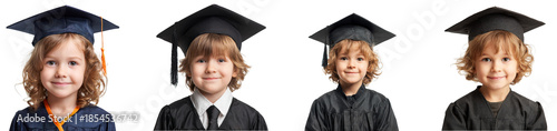Cute Child Wearing Graduation Cap and Gown Smiling Proudly isolated on transparent background png