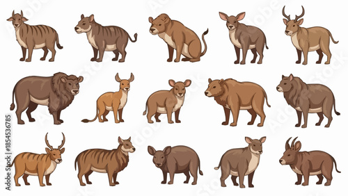 Collection of Various Brown Mammals Illustration.