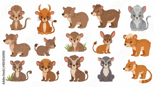 Collection of Various Cartoon Rodent Animals.