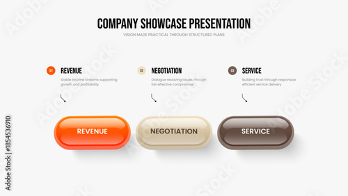 Digital Report 3 Step Diagram Slide Layout. Market Proposal Presentation Design Vector Illustration. Enterprise Plan Three Option Infographic Slideshow Template.