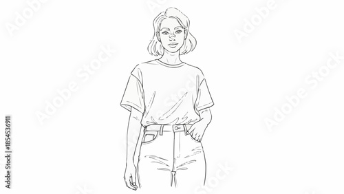 Woman Standing with Hand in Pocket Illustration.