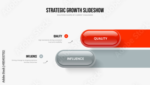 Business Performance Presentation Layout Vector Illustration. Visual Growth 2 Element Infographic Slideshow Template. Enterprise Profile Two Option Diagram Slide Design.