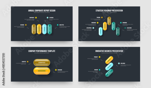 Modern Proposal Four Five Two Three Element Infographic Frame Layout Vector Illustration Collection. Project Development 4 5 2 3 Option Diagram Slide Design Bundle.